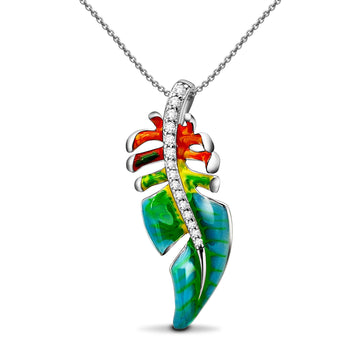 Somnambulist Dreamy Enamel Zirconia Sterling Silver Colorful Leaf Necklace